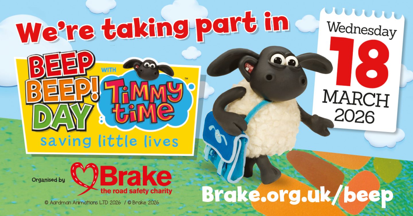 A graphic image promoting Brake's Beep Beep! Day. The image states: We're taking part in Beep Beep! Day on Wednesday 18 March 2026. The image is rectangle and landscape orientation.