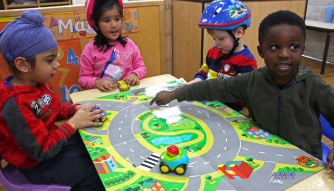 Children learning about road safety
