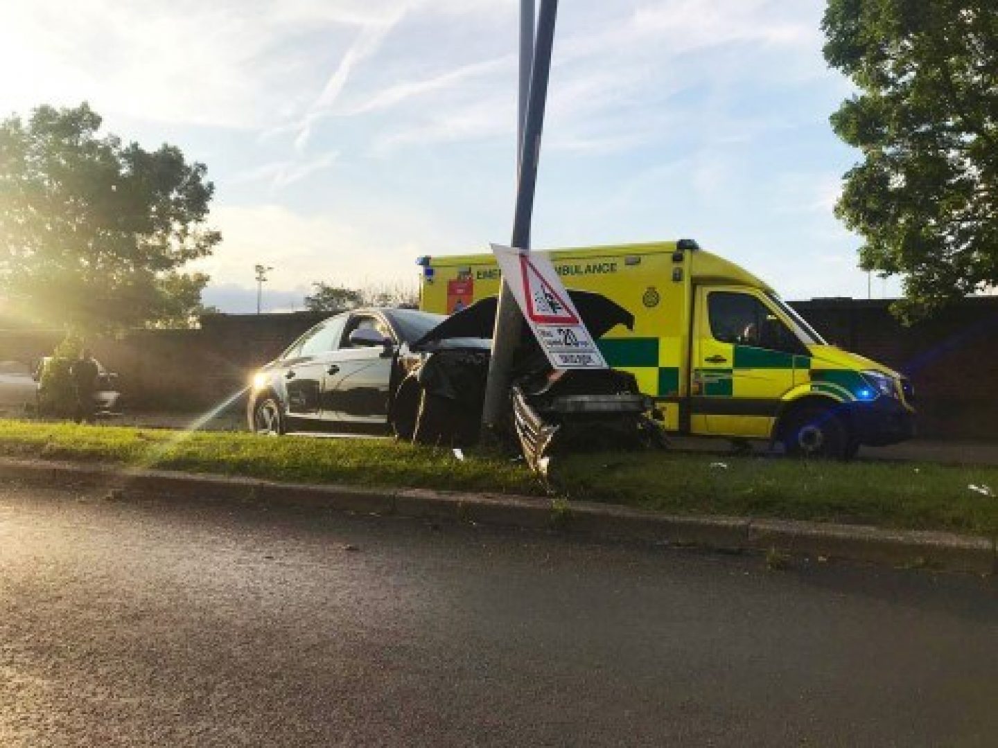 Car crash scene ambulance