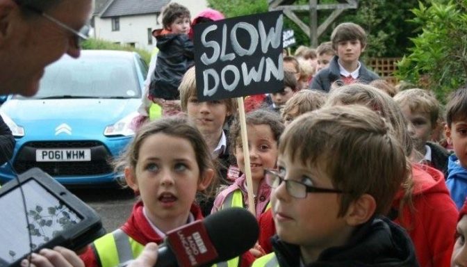Children campaigning for slower speeds